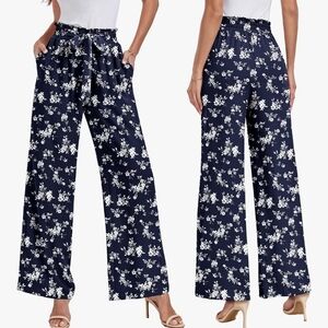 🆕️FreeOak Women's Navy Floral Wide-Leg Pants